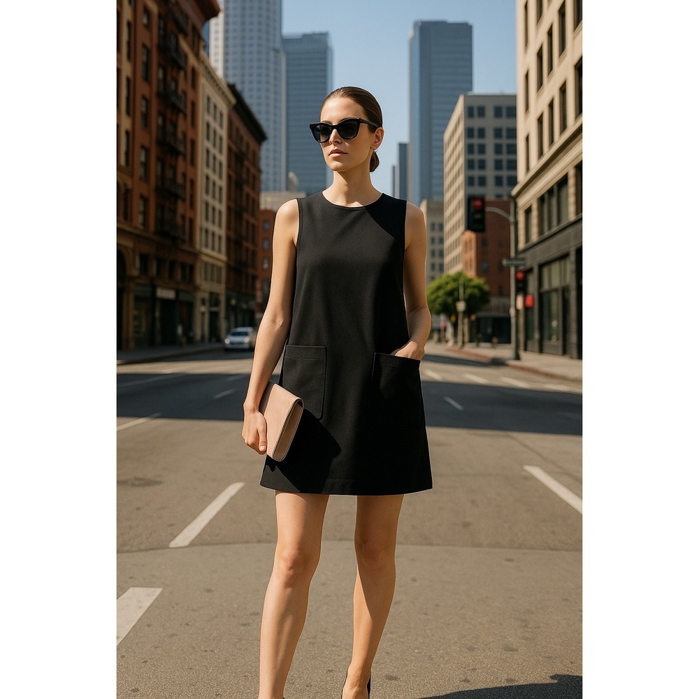 A.P.C. Paris Womens Dress Sleeveless Black Mini‎ Dress with Pockets Size S